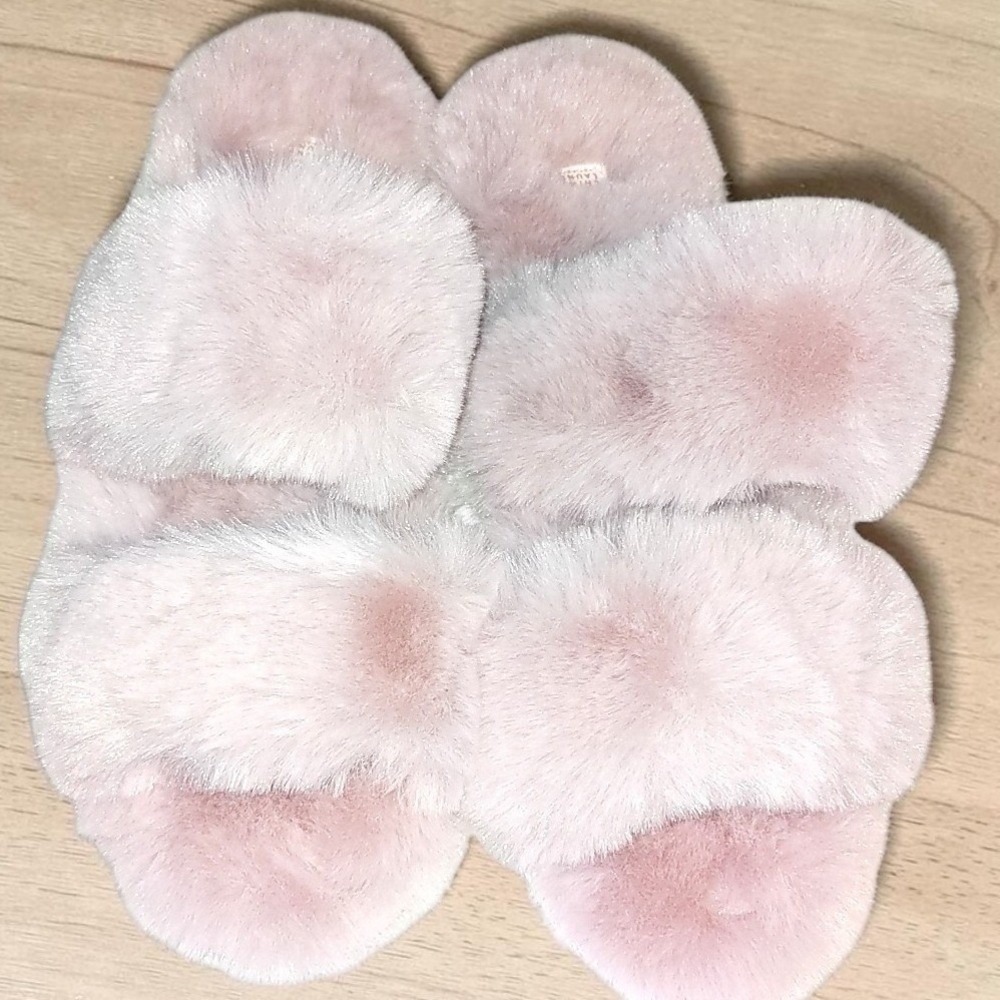 Chinese Laundry Pink Faux Fur Cross Band Slippers NWOT L 9-10 Plush Slide - Picture 2 of 9